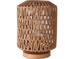 Rotan tafellamp, vintage rieten tafellamp met metalen voet, handgemaakte boho bamboe geweven nachtlamp voor slaapkamer, woonkamer, kinderkamer of café.