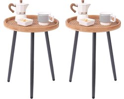 Rotan Tafels - Bijzettafels Nachtkastje - Woonkamer Decoratie - Houten Dienblad - 51 cm Hoog - Bruin