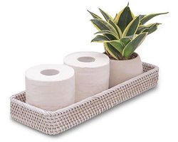 Rotan Toilet Tank Mand voor Handdoeken en Servetten - Geweven Organiser voor Brood en Accessoires - Decoratieve Rieten Lade (17 x 6 x 2 inch, Wit Gewassen)