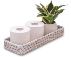 Rotan Toilet Tank Mand voor Handdoeken en Servetten - Geweven Organiser voor Brood en Accessoires - Decoratieve Rieten Lade (17 x 6 x 2 inch, Wit Gewassen)