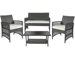 Rotan Tuinmeubelen Set Valora - Voor Buiten en Balkon - 4 Stuks - Rotan Patio Meubelen - Weven Rieten Sofa Set met Kussens en Glazen Tafelm - Donkergrijs