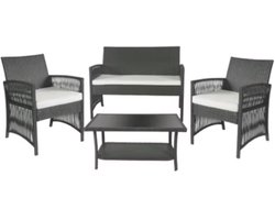 Rotan Tuinmeubelen Set - Voor Buiten en Balkon - 4 Stuks - Rotan Patio Meubelen - Weven Rieten Sofa Set met Kussens en Glazen Tafelm - Donkergrijs