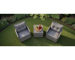 Rotan tuinmeubelset, 3-delig, balkonmeubels incl. 2 stoelen, kussens & tafel met gehard glasplaat, balkonmeubels klein, weerbestendige zitgroep 2 personen, terrasmeubel voor tuin balkon-Mobili Bella