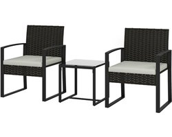 Rotan tuinmeubelset 58x55x76cm+40x40x40cm Zwart Metaal met salontafel en relaxstoelen tweepersoons buitenmeubelset inclusief 2 stoelen en 1 tafel met kussens voor balkon terras tuin en zithoek