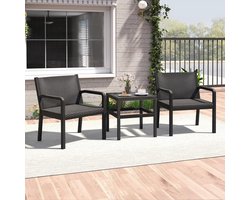 Rotan Tuinset - Balkonset 3-delig - Buiten ontspannen - Weerbestendig PP-Rotan - 2 stoelen en tafel - Zwart