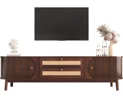 Rotan TV Meubel - Kast met Schuifdeuren en Lades - 170x46 - Bruin - Hout