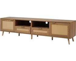 Rotan TV-meubel Massief houten poten TV-paneel Woonkamer Kast Eikenkleur