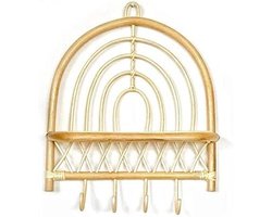 Rotan Wandkapstok - Wanddecoratie Plank - Huis Organiseren - Handgemaakt Ontwerp - 40x50cm - Zilver