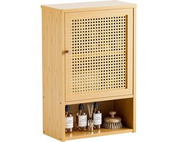 “Rotan Wandkast – Bamboe Medicijnkastje met Verstelbare Planken, Ruimtebesparend Opslagkastje boven Toilet voor Keuken, Woonkamer, Waskamer, Natuurlijk”
