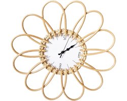 Rotan Wandklok - Boho Klok - Tijd Weergeven - Stil Uurwerk - 45 cm - Veelkleurig