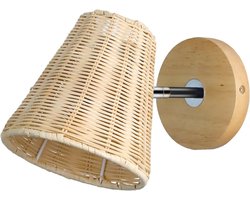 Rotan Wandlamp - Handgeweven Bamboe Lampenkap met Houten Voet voor Slaapkamer, Woonkamer, Balkon en Doorgang