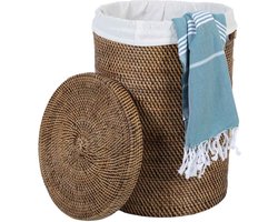 Rotan wasmand – Ronde wasbox met deksel en binnenzak – Opbergmand – Cleo Bruin