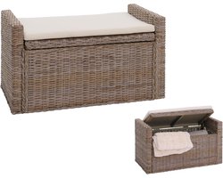 Rotan Zitbank met Opbergruimte en Kussen - Halbank Bankje Kruk 88cm