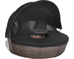 Rotan zonne-eiland met opvouwbaar zonnedak, polyrotan lounge set incl. kussen & in hoogte verstelbare salontafel, outdoor zonnebed, tuinligstoel, voor tuin, terras, veranda (zwart)