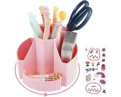Rotatable Pen Holder met 7 Compartimenten in Roze Kleur voor Organisatie en Bureau Accessoires