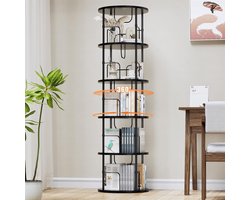 Roterende boekenkast met 5 niveaus – zwarte staande kast met 360° rotatie, ideaal voor boeken, decoratie en accessoires in woonkamer of kantoor