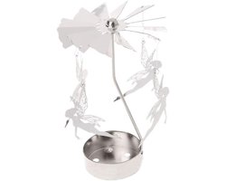 Roterende Kandelaar - Theelichthouder Carrousel - Sfeervolle Decoratie - Draaiend Ontwerp - 13 cm Hoog - Zilver