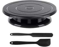 Roterende taartplaat - 27 cm Taartdraaischijf - Draaibaar Taartplatform - Inclusief 2 Spatels - Bakgereedschap - Ideaal voor Taarten Bakken, Pottenbakken en Knutselen - Zwart