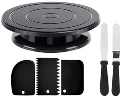 Roterende taartplaat - Taartdraaiplateau - Draaibare taartstandaard - Draaiplateau - Bakgereedschap - met schraper - Decoratiegereedschap - Draaiplateau voor taarten, aardewerk en knutselwerk - 27 cm - Zwart