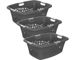 Rotho Flowers wasmand - set van 3 - 50 ltr - antraciet