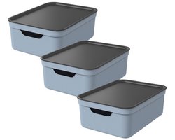 Rotho Jive opbergboxen set van 3 Opbergdozen 10 L met Deksel, Kunststof (PP Gerecycled), Blauw /Antraciet, 3 x 10 L, 36,5X26,5X13CM