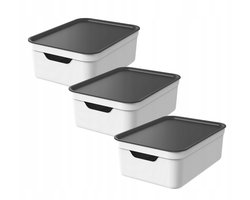 Rotho Jive opbergboxen set van 3 Opbergdozen 10 L met Deksel, Kunststof (PP Gerecycled), Wit /Antraciet, 3 x 10 L, 36,5X26,5X13CM