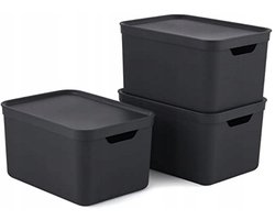 Rotho Jive opbergboxen set van 3 opbergdozen 16 l met deksel, kunststof (PP gerecycled), zwart/antraciet, 3x16 (35 x 25 x 20 cm)