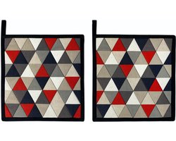 Rotterdams Handwerk - pannenlappen - 2 stuks - geometrisch patroon - hittebestendig - rood - onderzetters