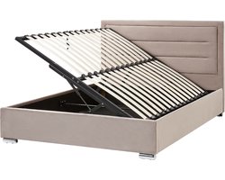 ROUEN - Bed met opbergruimte - Taupe - 160 x 200 cm - Fluweel