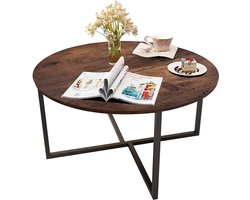 Round Coffee Table for Living Room - Industrial Tea End Sofa Table with Durable Metal Legs - Easy Assembly - Black - Brown