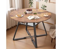 Round Dining Table,2-4 Person,Brown Dining Table with Metal Legs,Fit Kitchen and Living Room,Retro Style, 120x120x75cm