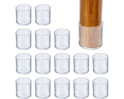 Round Rubber Chair Leg Caps Tips - 3/4 inch - 16 Pcs Plastic Furniture Leg Protectors - No Scratches - No Noise - Chair Leg Protect Hardwood Floor - Transparent
