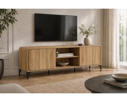 Rousseau Florence TV-meubel – 170 cm – Naturel Eikenlook – Afgeronde Hoeken – Retro Design – 2 Deuren
