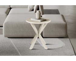 Rousseau Noa Bijzettafel Rond Ø50 cm - Baroque Beige Travertinlook - Beige Metalen Onderstel
