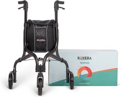 Rovera Mobility® Binnen Rollator Tripod Design- Drie Wielen – Ultra Lichtgewicht en Opvouwbaar – Incl. Dienblad en Luxe Rollatortas – Antraciet