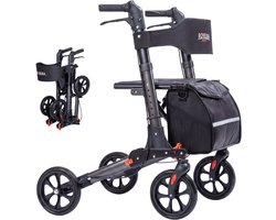 Rovera Mobility® Rollator 3x Opvouwbaar – Lichtgewicht – Extra Zachte Zitting & Rugleuning – Ergonomische Handvatten – Incl. Luxe Tas & Wandelstokhouder– Geschikt voor Binnen & Buiten – Antraciet