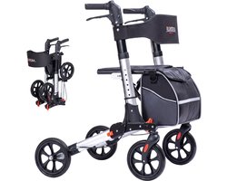 Rovera Mobility® Rollator 3x Opvouwbaar – Lichtgewicht – Extra Zachte Zitting & Rugleuning – Ergonomische Handvatten – Incl Luxe Tas & Wandelstokhouder – Geschikt voor Binnen & Buiten – Zilver