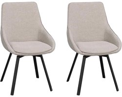 Rowico Home Alison Eetkamerstoel Draaibaar Beige - Stof - Zwart Metalen Poten - Set van 2 Eetkamerstoelen