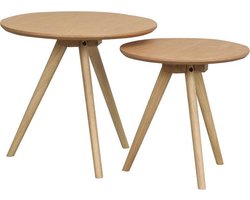Rowico Home Yumi Bijzettafels Set van 2 - Hout - Rond - Kleine Tafeltjes - Scandinavisch - Naturel