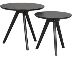 Rowico Home Yumi Bijzettafels Set van 2 - Hout - Rond - Kleine Tafeltjes - Scandinavisch - Zwart