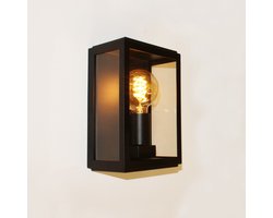 Rowin Buitenlamp wand h: 25cm IP44 zwart+glas - Klassiek - Artdelight