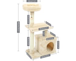 Roxana® Krabpaal Katten - 3-tier - Beige - Klimtoren - Huisdier Meubel - Drie lagen - Hangmat