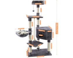 Roxana® Krabpaal Katten - 6-tier - Klimtoren - Huisdier Meubel - Kattenhuis - Grijs/Creme - Hangmat