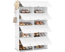 Roxana® Schoenenkast - Wit - 8 Paar - Multifunctioneel - 9,45 Kg - PP, ABS En Metaal - Schoenorganizer - Organizer