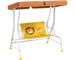 Roxana® Schommelbank - Schommel - Kinderen - Tuin - Leeuw - Leeuwenpatroon - 110X70X110 Cm - RVS - Polyester - Kunststof - Tweezits