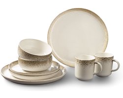 Royal Belinda Serviesset 4 persoons - 16-delig - Dinerbord, Ontbijtbord, Kom en Mok - Bordenset - Serviesset - Keramiek - Beige Wit