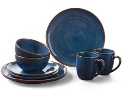 Royal Belinda Serviesset 4 persoons - 16-delig - Dinerbord, Ontbijtbord, Kom en Mok - Bordenset - Serviesset - Keramiek - Blauw