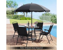 Royal Bistro Garden Dining Set - 6-Delig - Inclusief Parasol, Glazen Tafel & 4 Inklapbare Stoelen - Textilene & Gehard Glas - Zwart