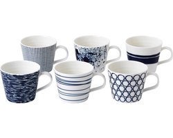 Royal Doulton Pacific - 6x Mok / Beker - Porselein - Wit / Blauw - 250 ml - Set van 6 Mokken