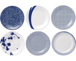 Royal Doulton Pacific - Ontbijtborden Porselein - Wit / Blauw - ⌀ 23 cm - Set van 6 Borden